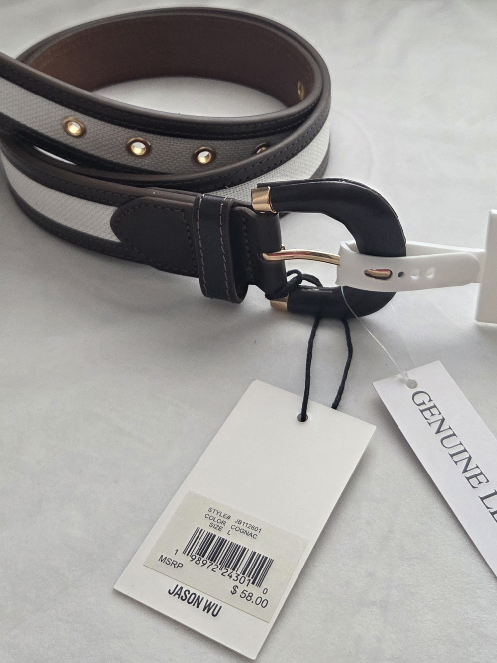 Jasson Wu Two-Tone Brown and White Leather Women’s Belt with Gold Hardware